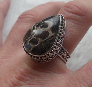 Zilveren ring met Turitella gezet in bewerkte setting 19 mm